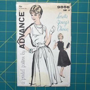 Misses Jrs Dress Loretta Young Size 12 Advance 9868 Vtg 50s/60s Sewing Pattern